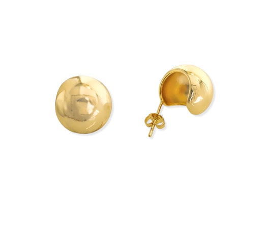 Carved-out sphere huggie earrings: Gold plated earrings with intricate carved-out sphere design.