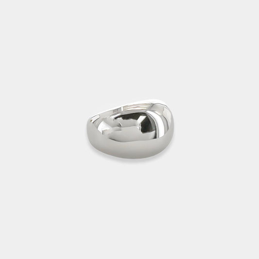 Minimalist rhodium plated adjustable ring, 0.38" thick, with open closure